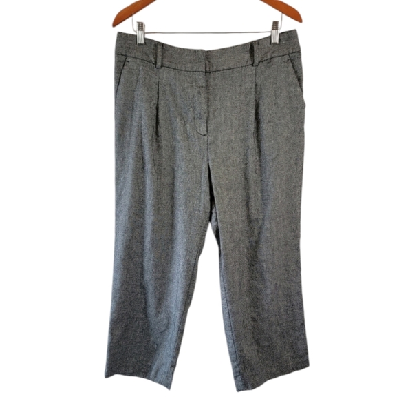 TALBOTS Bristol Pant Women Sz 14 Gray Linen Blend Pleat Front Cropped Minimalist - Picture 1 of 12